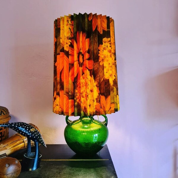 Vintage glass lamp table lamp bedside lamp pleated shade orange