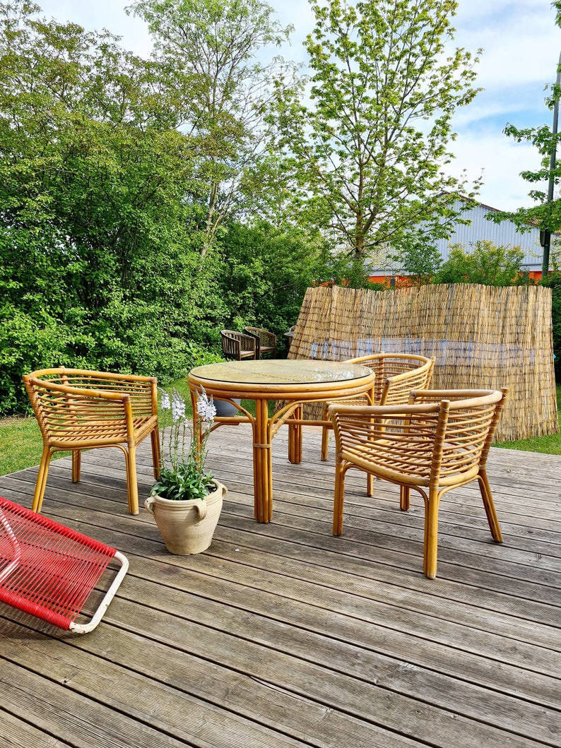 Rattan seating group 80s Rausch Design 7-piece garden furniture image 1