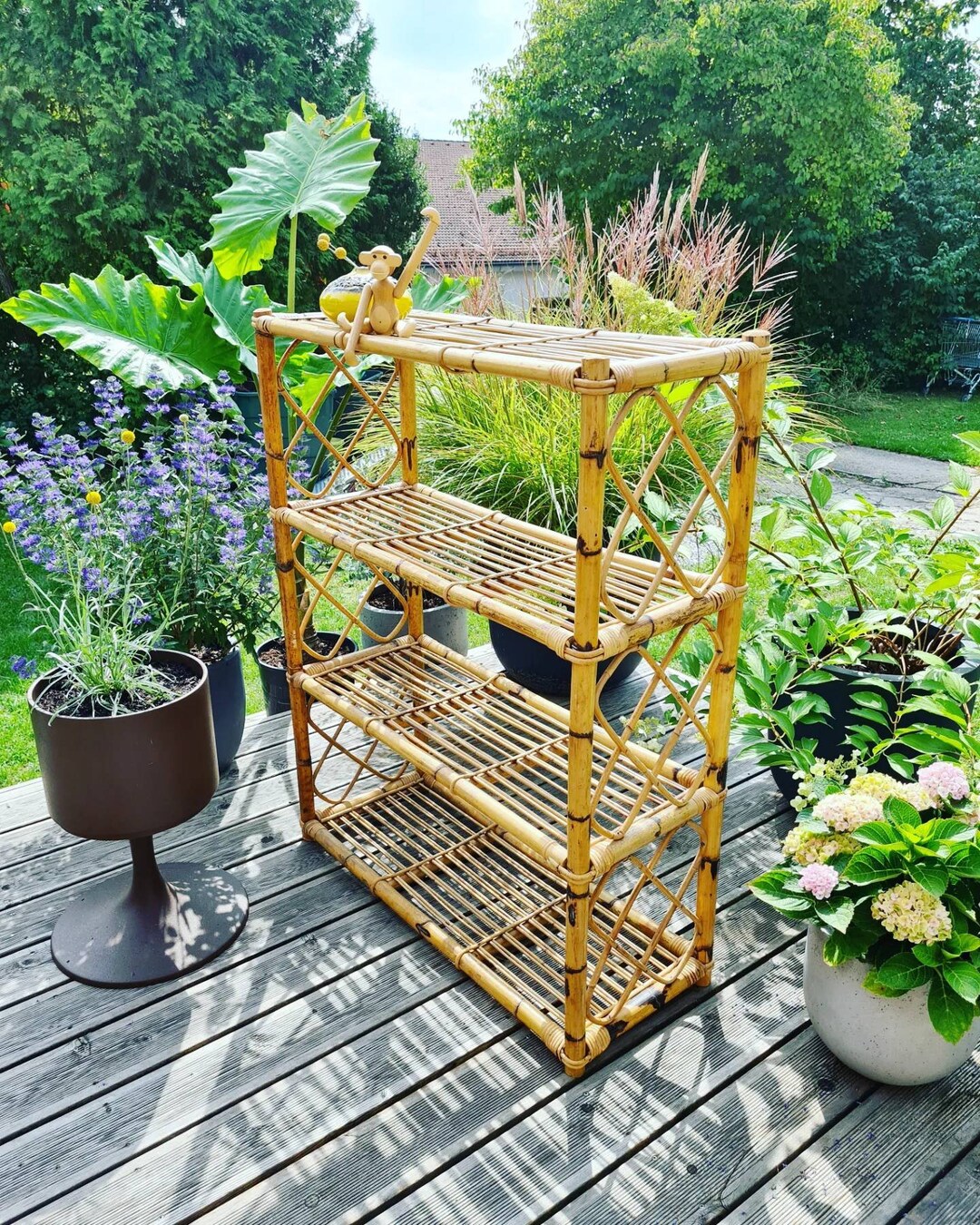 Vintage Bamboo Shelf Rattan Shelf Mid Century Tiki Style Etsy