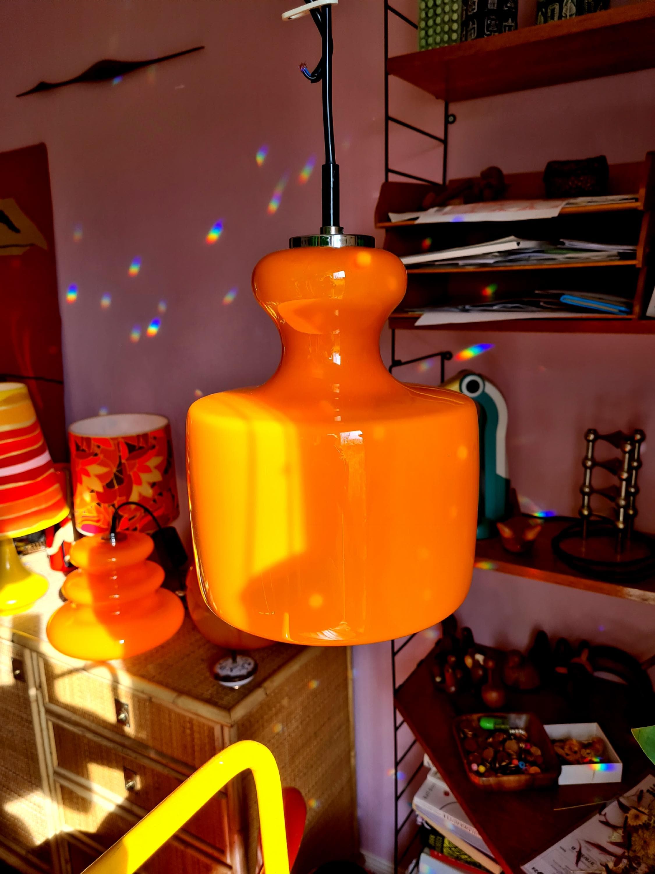 70s hanging lamp orange - Etsy 日本