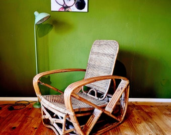 Paul Frankl rattan lounger armchair lounger