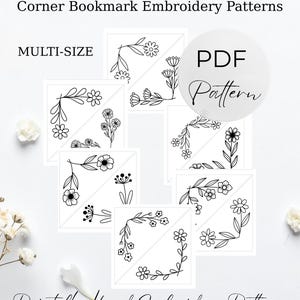 12 eenvoudige bloemenhoek bladwijzer handborduurpatroon steken en plakken Afdrukbare wateroplosbare stabilisator, beginner DIY Craft afdrukbare PDF