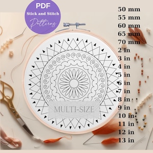 Mandala Stick and Stitch Hand Embroidery Pattern PDF for Jewelry, Bag, Clothe, Blanket, Jacket,  Botanical Folk Art Instant Digital Download