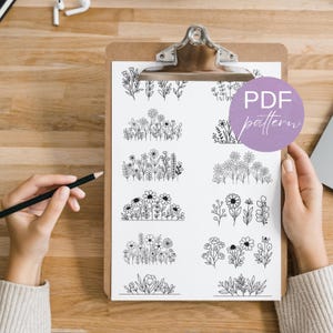 Bloemenborduurpatroon met stoksteek, doe-het-zelf hoedontwerpen voor beginners (printbaar PDF)