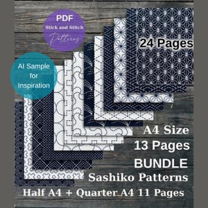Sashiko BUNDLE Hand Embroidery Boro Craft Pattern, Stick Stitch Geometric Sampler PDF, Japanese Folk Art Stitching Mending, Paper, Bookmark