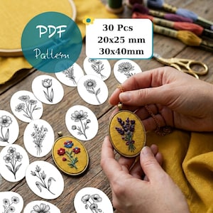 30 Mini Floral Embroidery Pendant Pattern Bundle Stick and Stitch Flower Designs PDF Download Jewelry Necklace Blank Miniature Hand Hoop Art