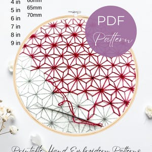 Asanoha Sashiko Hand Embroidery Stick and Stitch Geometric Pattern Wall Hanging PDF Slow Sewing Stabilizer Japanese Folk Designs DIY Mending