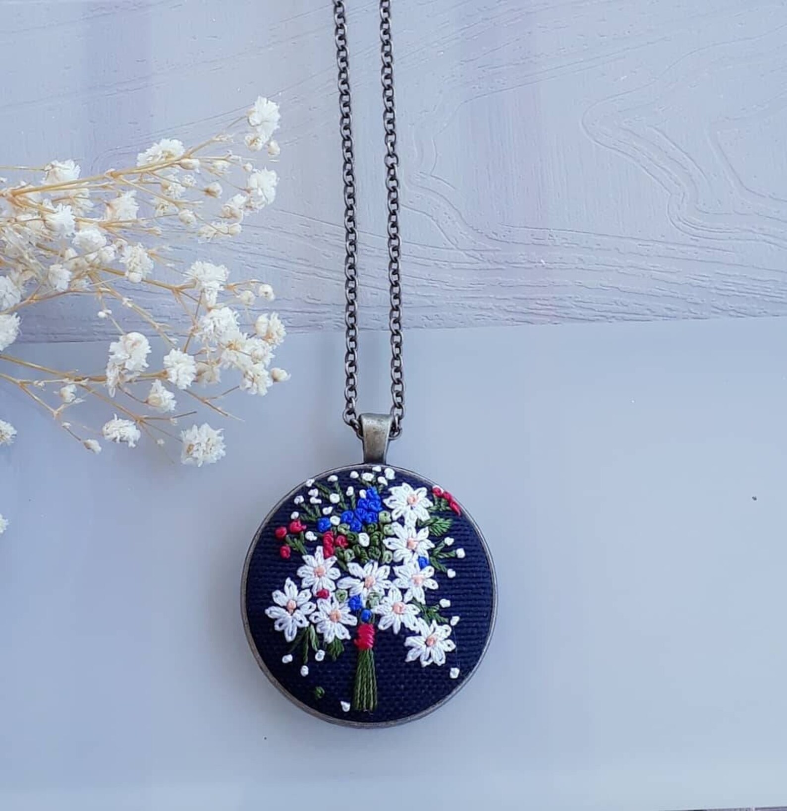 Hand Embroidered Necklace Embroidered Jewelry Floral Etsy