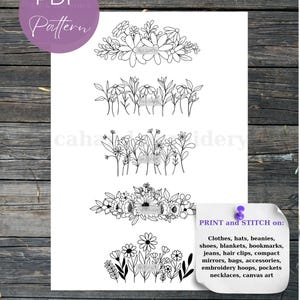 5 Multi-Size-Blumen-Handstickerei Stick und Stitch PDF-Muster Botanische Blumen Wildblumen druckbare Designs DIY Handwerk wasserlöslicher Druck