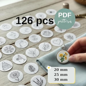 126 Mini Embroidery Designs for Pendants Tiny Jewelry Hoops PDF Pattern Stick and Stitch Floral Botanical Small Circles Digital Download Art