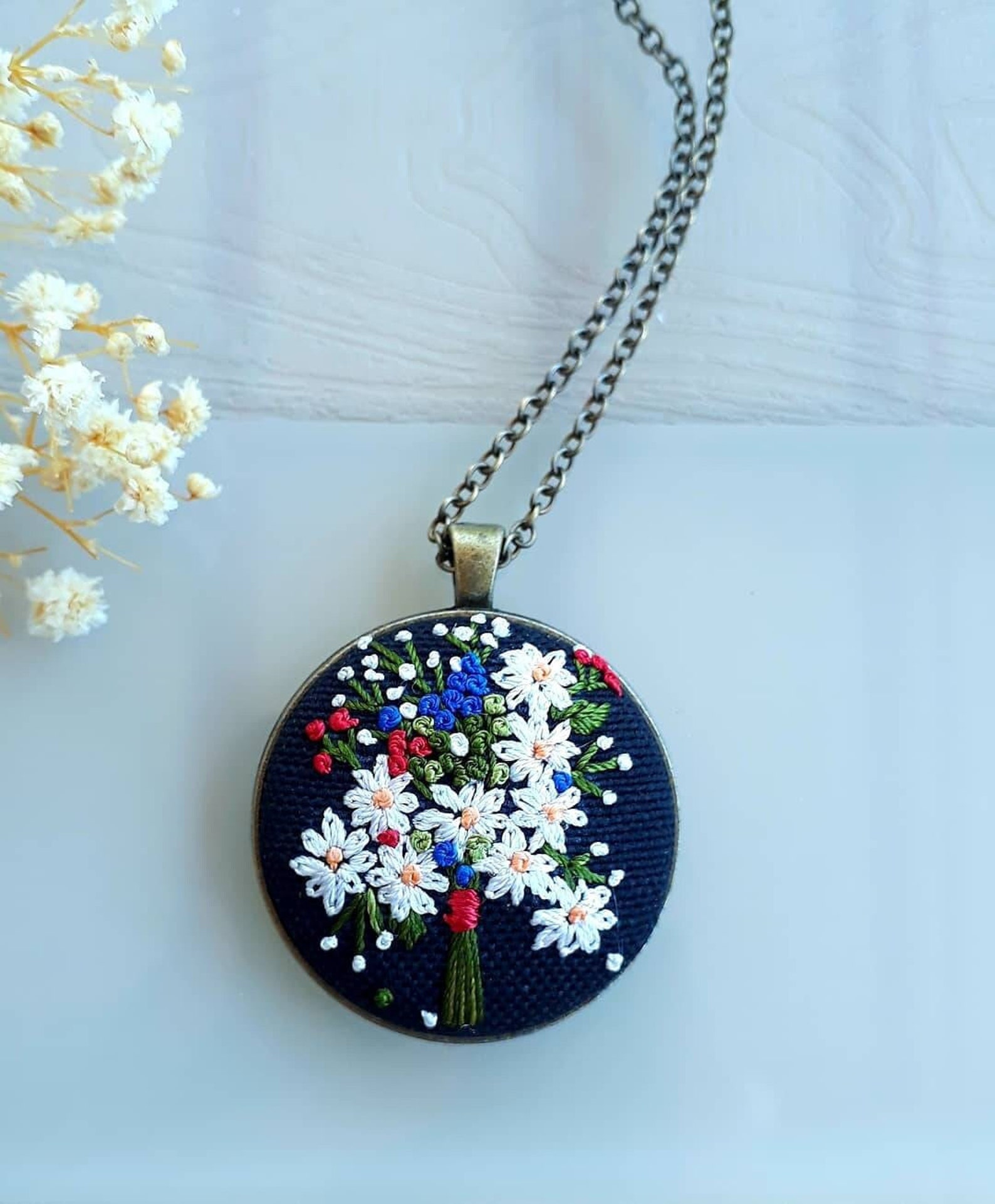 A hand embroidered necklace gift ideas for her embroidered  etsy A hand embroidered necklace gift ideas for her embroidered  etsy