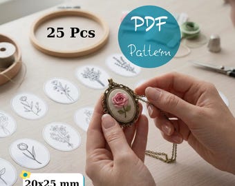 25  Mini Hand Embroidery Patterns Stick and Stitch PDF Floral Bouquet Small Design for Pendant, Necklace, Jewelry, Clothing Digital Download