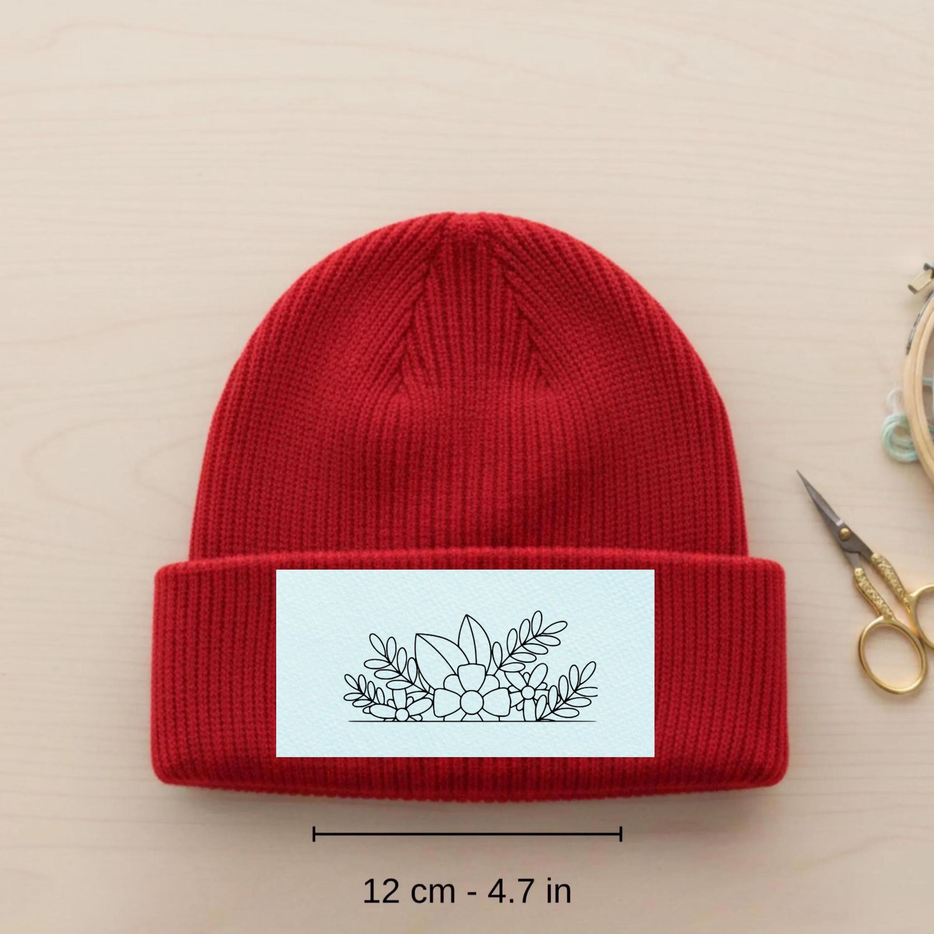Cozy Red Knit Hat with Floral Embroidery FLOWER Cashmere hand-knitted hat with a fold and fur pom-pom main image 3