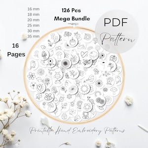 126 Pcs Minis Stick and Stitch Hand Embroidery Patterns, Small Floral Botanical Designs, Tiny Water Soluble Transfer Miniature, PDF Download