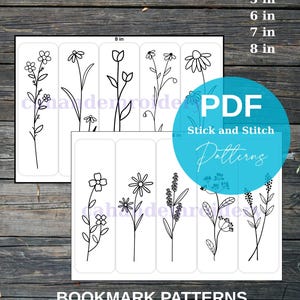 10 Stick and Stitch Hand Embroidery Bookmark Pattern for Books, Clothes, Accessory, Tote Bag PDF