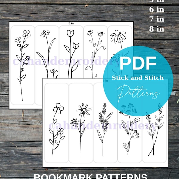 Floral Hand Embroidery Patterns, Bookish Bookmark, Fabric & Paper Card Crafts (PDF Download)
