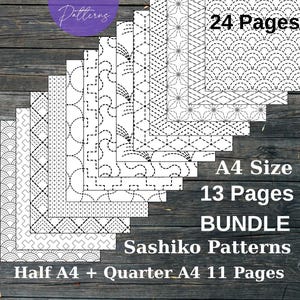 Zestaw Sashiko BUNDLE, wzór do haftu ręcznego Boro, geometryczny wzór ściegu samoprzylepnego w formacie PDF, japoński wzór do szycia ludowego
