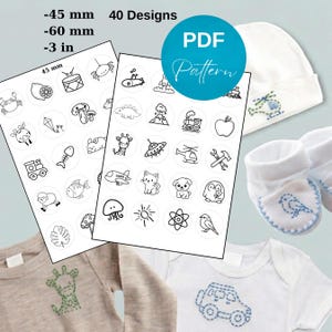40 Stick and Stitch Hand Embroidery Patterns for Boys Clothes, Blankets, Bags, Bookmarks, Keepsakes, Accessories for Babies Kids PDF