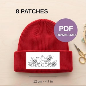 Paquete de 8 patrones de bordado para gorros florales: Diseños de gorros con puntada y costura (Descarga en PDF)