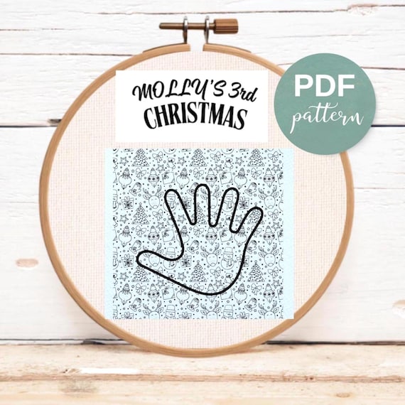 Christmas Handprint Hand Embroidery Mini Patterns PDF Stick and Stitch Holiday Keepsake Baby First DIY Embroidery Digital Download Hoop Art