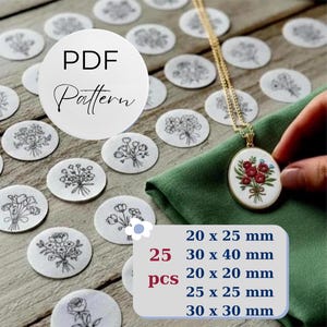 Mini Flower Bouquet Hand Embroidery Tiny Pattern Bundle, Stick and Stitch Miniature Floral Jewelry DIY, Small Printable Daisy Pendant Design