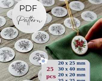 Mini Flower Bouquet Hand Embroidery Tiny Pattern Bundle, Stick Stitch Miniature Floral Jewelry DIY, Small Embroidered Daisy Pendant Design