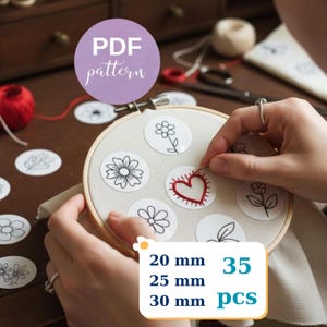 35 Mini Floral Embroidery Pattern BUNDLE Bouquet Stick and Stitch Designs Small Flower Necklace Jewelry Motifs For Oval Circle Pendants PDF