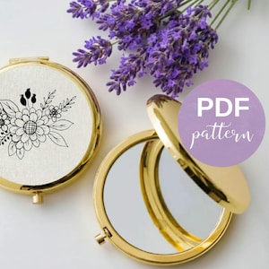 12 Compact Mirror Hand Embroidery Botanical Stick and Stitch Patterns, PDF Water Soluble Stabilizer Paper Transfer Designs for DIY Clothes