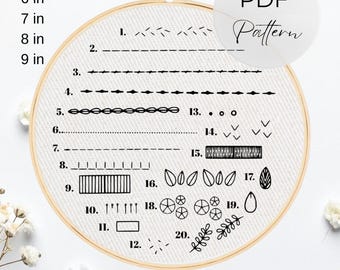 Beginner Hand Embroidery Stitches Guide: 20 Basic Stitching Practice Sampler (PDF Pattern)
