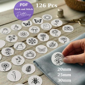 126 Pcs Stick and Stitch Embroidery Patterns PDF, Mini Print Designs for Necklaces, Clothes, Bag, Shoe, Keychain, Printable Small Sewing DIY