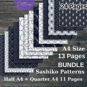 Sashiko BUNDLE Hand Embroidery Boro Craft Pattern, Stick Stitch Geometric Sampler PDF, Japanese Folk Art Stitching Mending, Paper, Bookmark