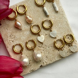 Mix and match earrings/thick golden hoop earrings/changeable pendants/gemstone pearl/glass pearl/freshwater pearl/keshi pearl