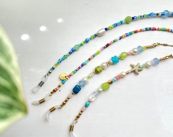 Colorful sunglasses necklace/ Glasses necklace/ Noble necklace with freshwater pearls and rocailles/ Colorful glass beads