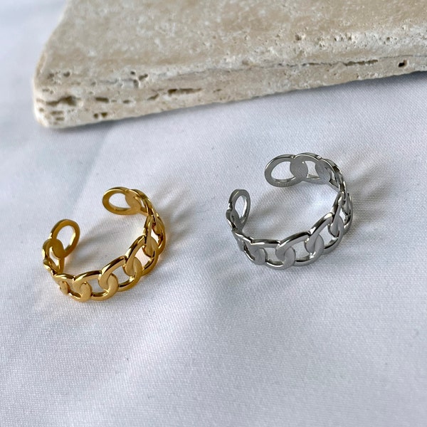 Edle Statement Ringe aus Edelstahl in Gold und Silber/ Kettenoptik/ Kettenring/ Gliederkette