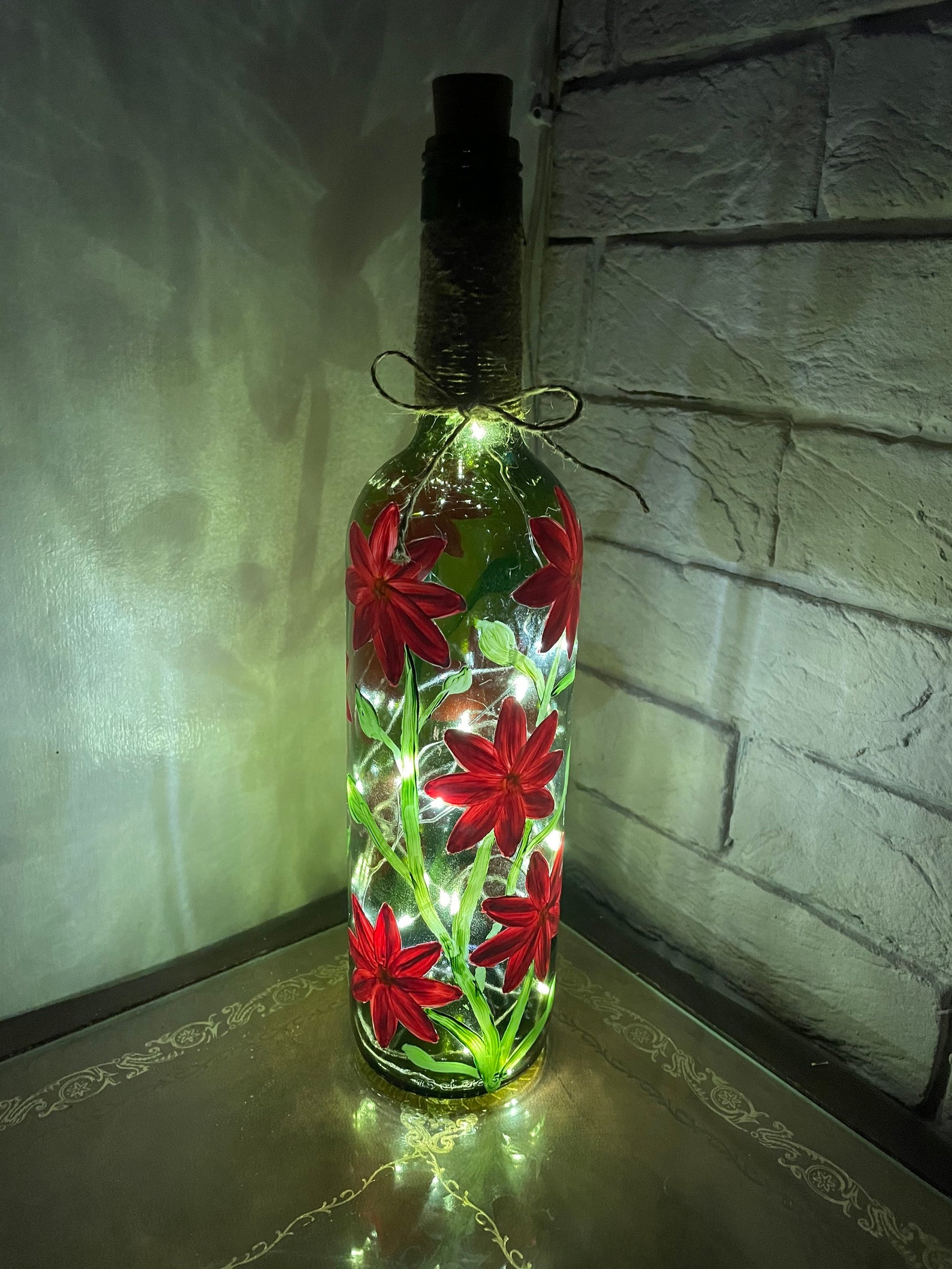 Hand Painted Light Up Wine Bottle Etsy