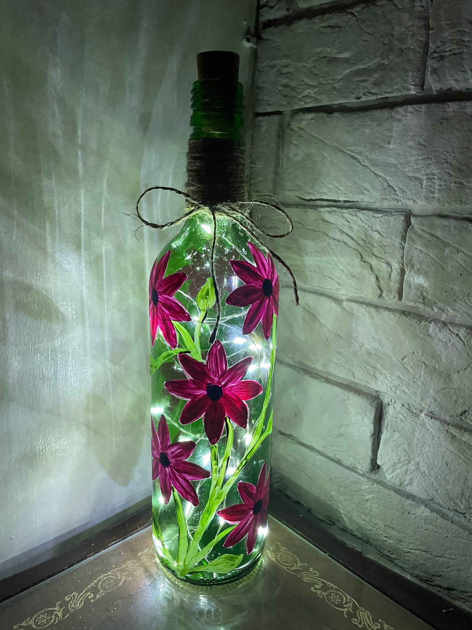 Hand Painted Light Up Wine Bottle Etsy