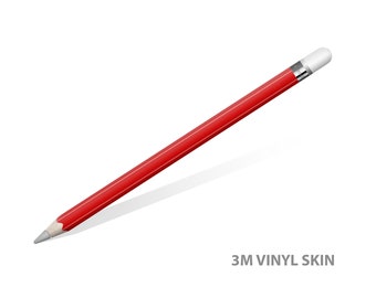 Könnte beinhalten: Rote Vinyl-Haut für einen Apple Pencil. Die Haut ist mit 3M-Kleber ausgestattet und soll den Stift vor Kratzern und Abnutzung schützen. 3M VINYL SKIN.