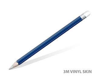 May include: A blue 3M vinyl skin for an Apple Pencil. The skin has a textured finish and covers the entire pencil, including the tip and the eraser.