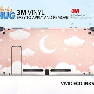 Lindo cielo lunar color melocotón en estilo de dibujos animados, skin para Nintendo Switch