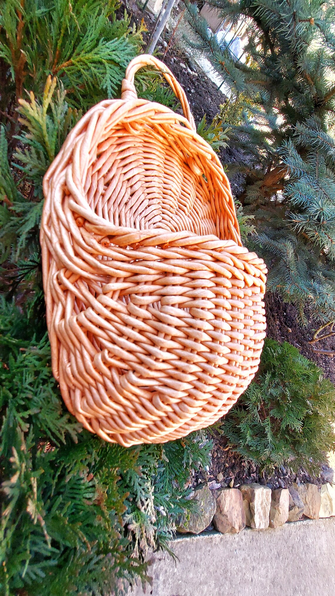 Wicker hanging basket front door Wall flower basket Wicker Etsy