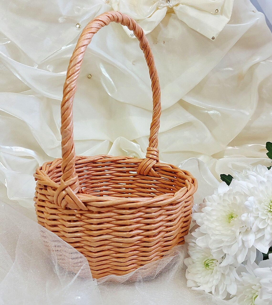 Flower girl wicker basket with handle Wedding basket Wedding Etsy