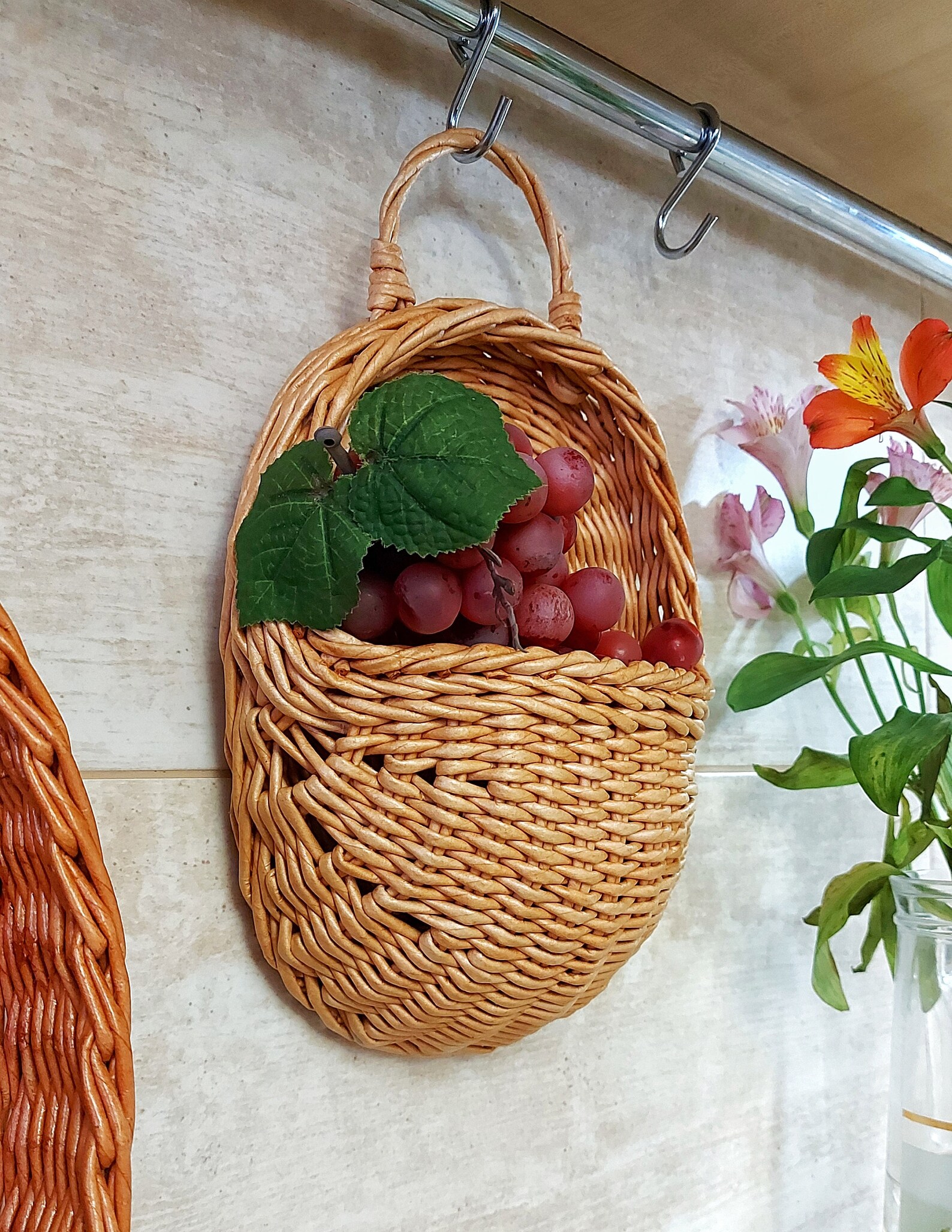 Wicker hanging basket front door Wall flower basket Wicker Etsy