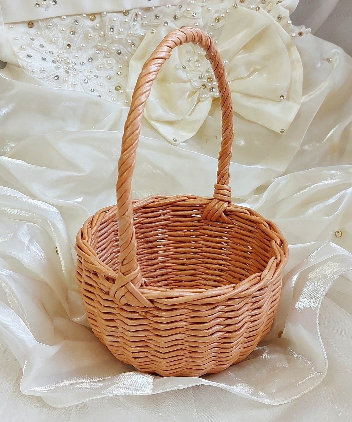 Flower girl wicker basket with handle Wedding basket Wedding Etsy
