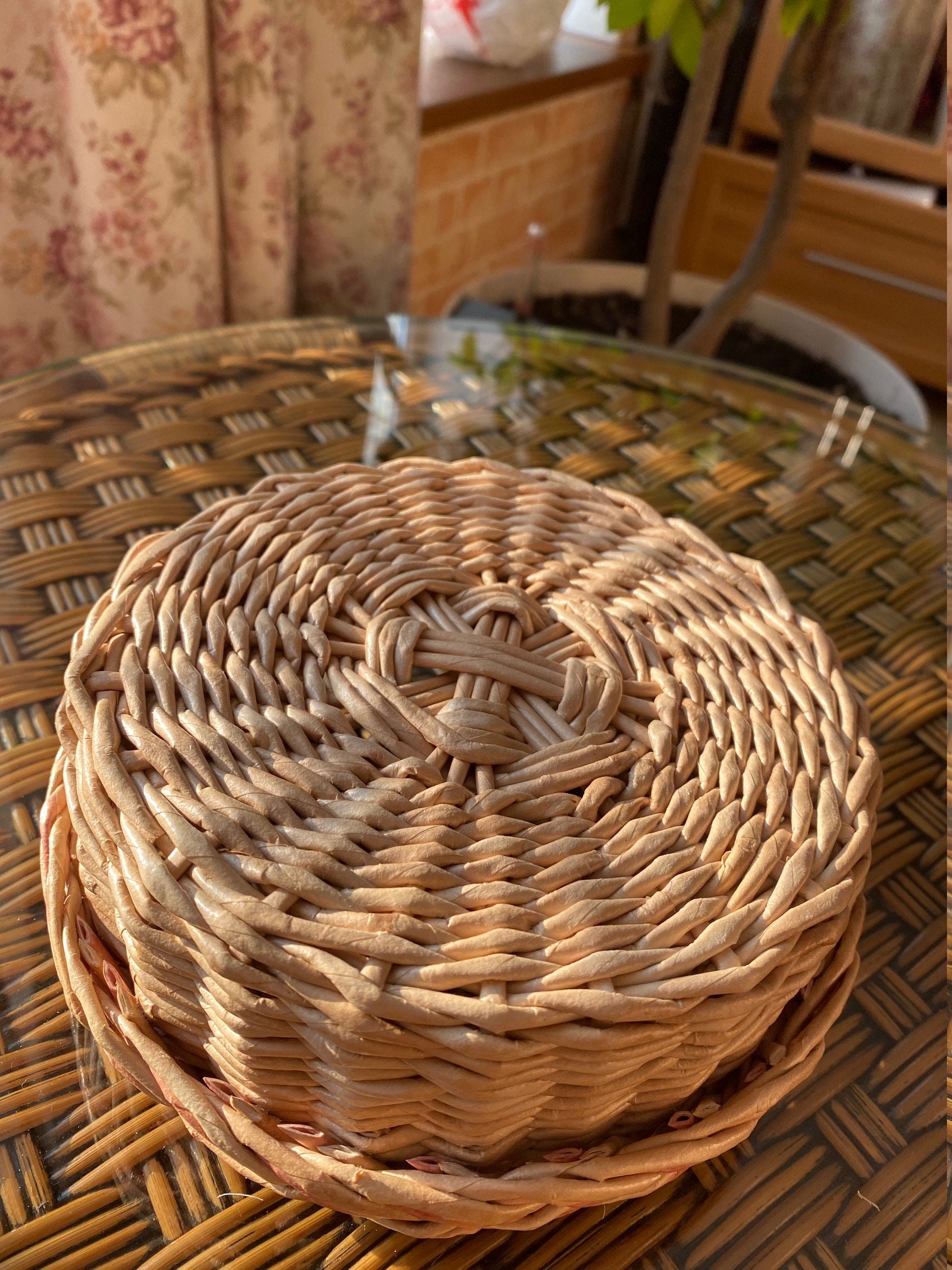 Small pink round wicker basket Easter basket Home decor Basket Etsy