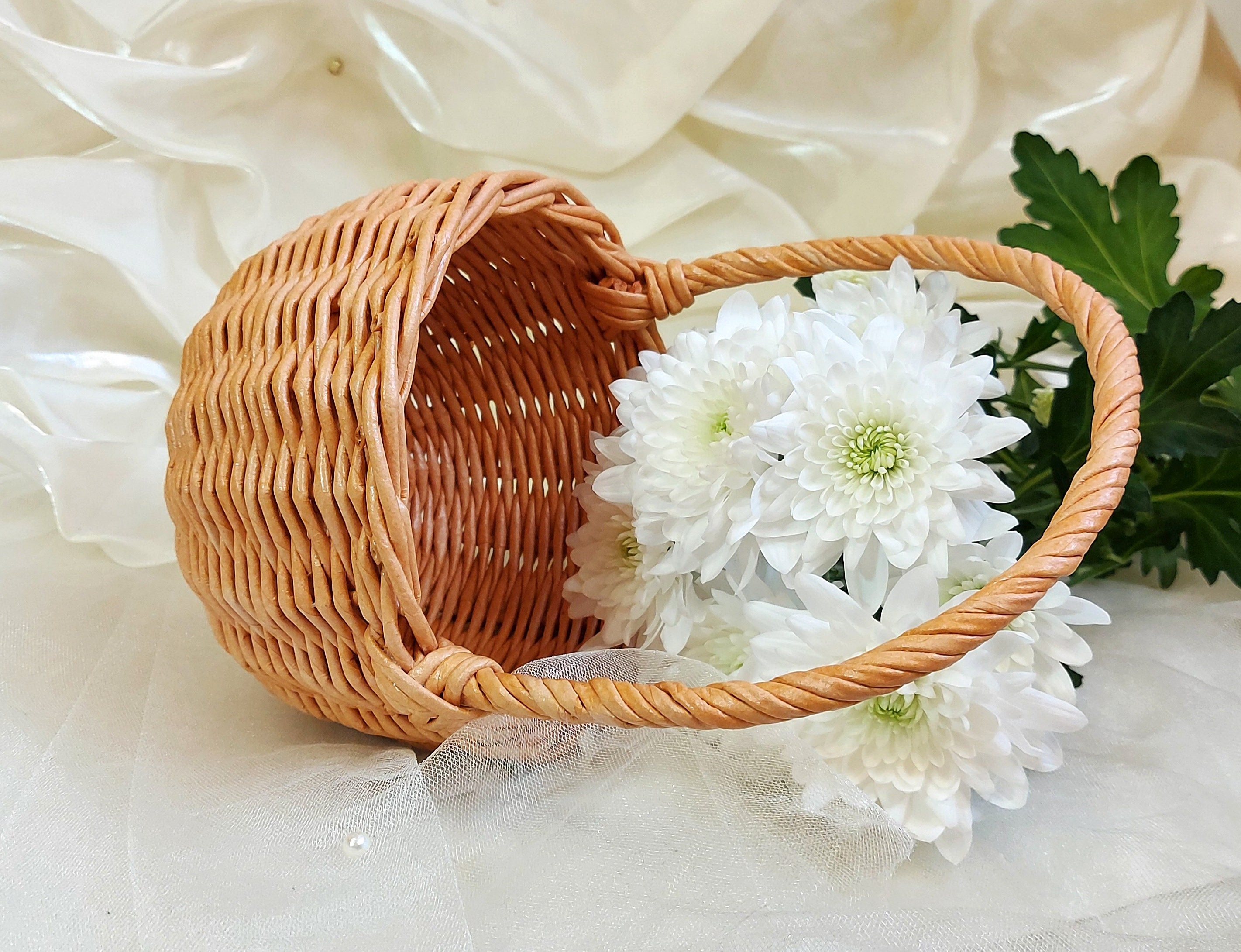 Flower girl wicker basket with handle Wedding basket Wedding Etsy