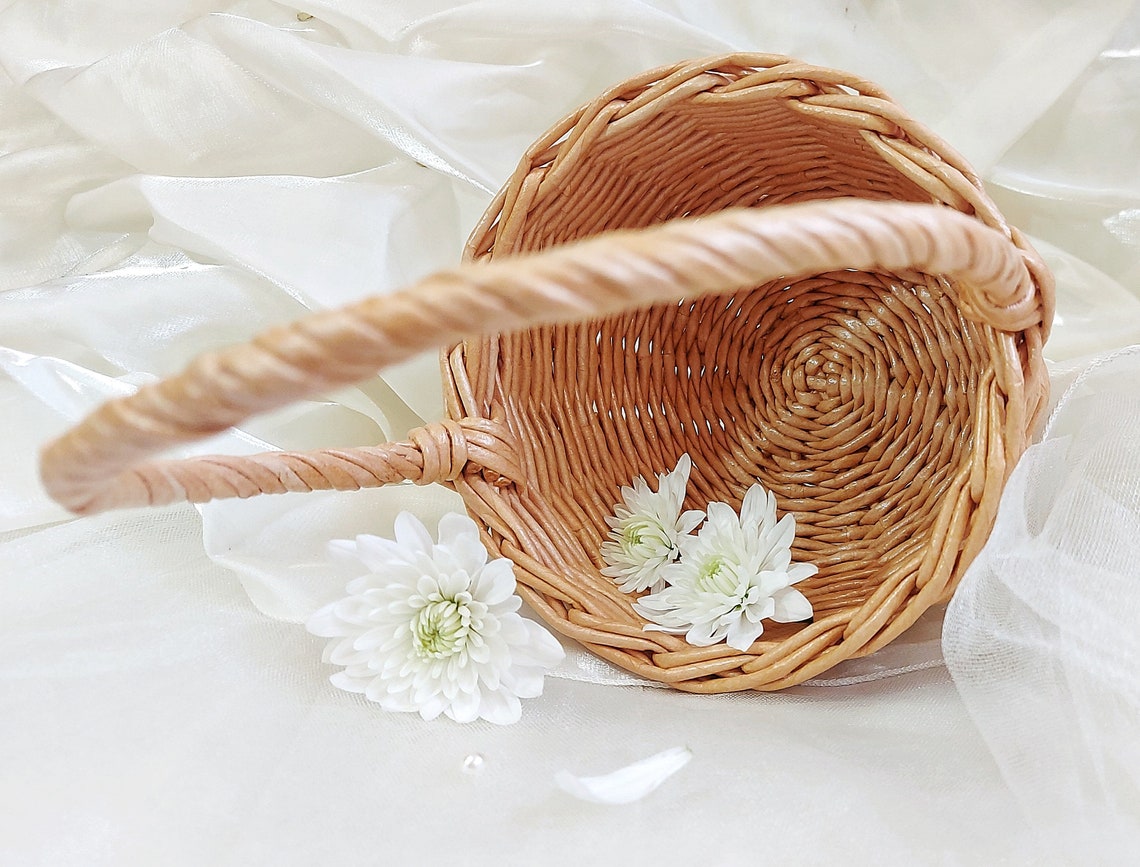 Flower girl wicker basket with handle Wedding basket Wedding Etsy
