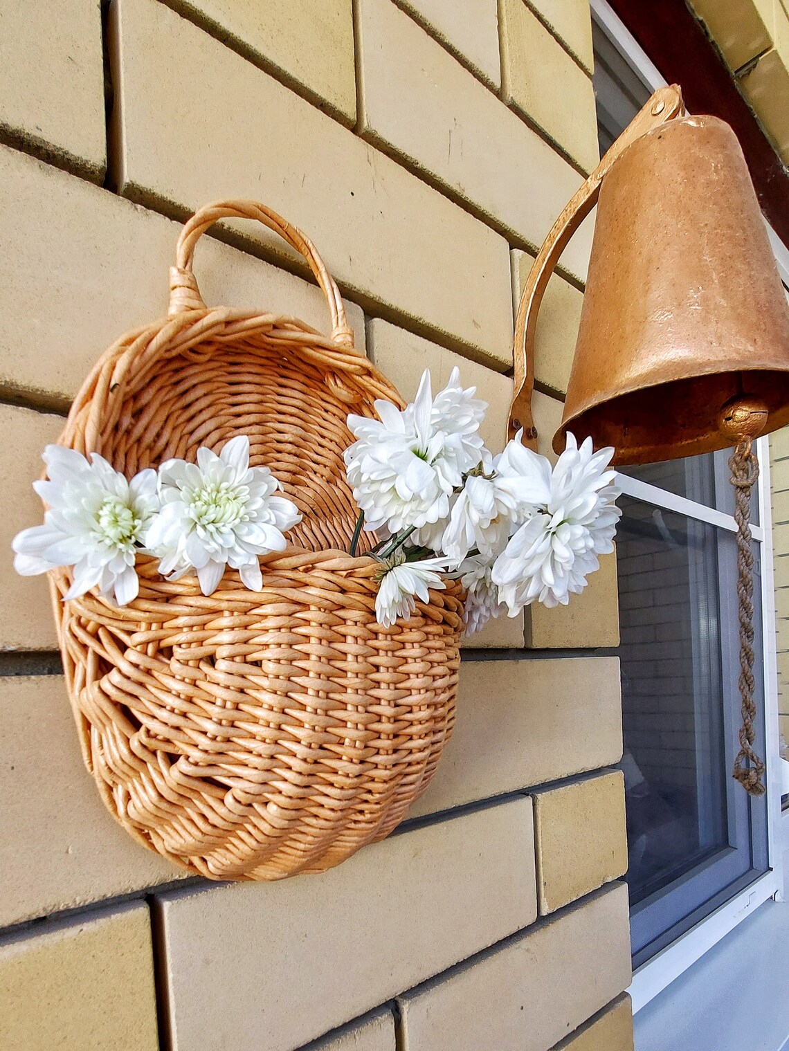 Wicker hanging basket front door Wall flower basket Wicker Etsy