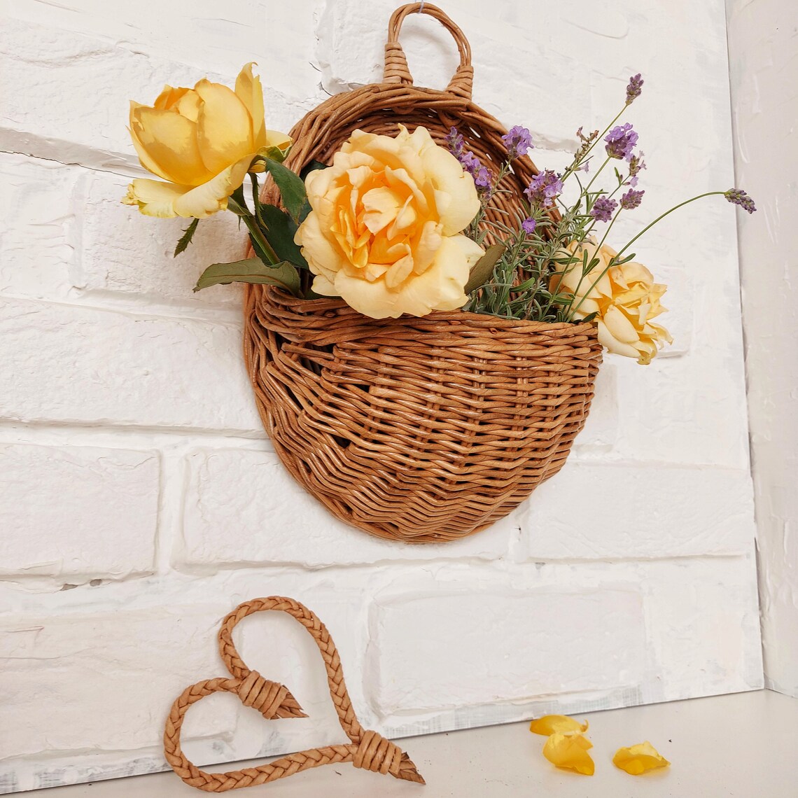 Wicker hanging basket front door Doorbasket Wicker wall basket Etsy
