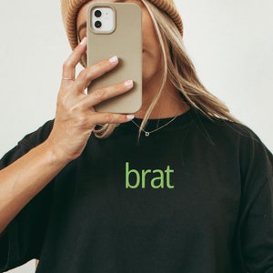 Brat Shirt, Embroidered Brat Comfort Colors TShirt, Trendy Lime Green Brat Crewneck Tee, Brat T-shirt, Trending Brat Merch, Summer Brat Crew