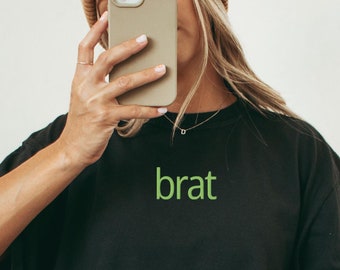 Brat Shirt, Embroidered Brat Comfort Colors TShirt, Trendy Lime Green Brat Crewneck Tee, Brat T-shirt, Trending Brat Merch, Summer Brat Crew